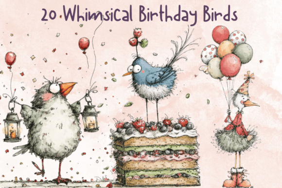 Download Whimsical Birthday Birds Clipart - Whimsical Collection
