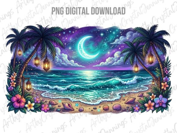 Download Vibrant Tropical Beach Night PNG - Tropical Collection