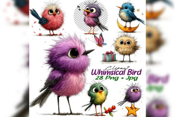 Download Whimsical Bird Clipart PNG Watercolor Se - Whimsical Collection